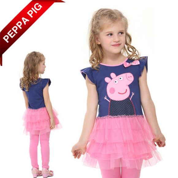 Peppa Pig Girls Tutu Dress Navy Pink 3-4Y by Nova | Ruffle Skirt & Bow Preowned - Picture 1 of 6
